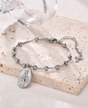 Women's Catholic Bracelet—Gold-Plated Rosary Bracelet Featuring the Virgin Mary and Cross Background Reference Product Display