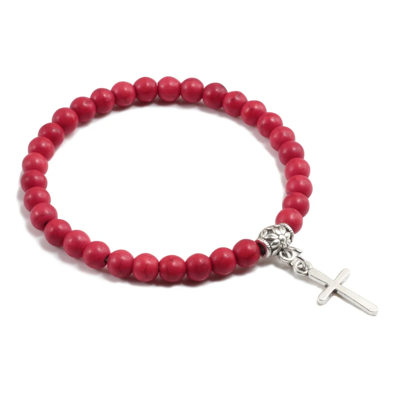 Men Rosary Bracelet – Natural Blue Bead & Volcanic Stone Cross Bracelet - Image 3