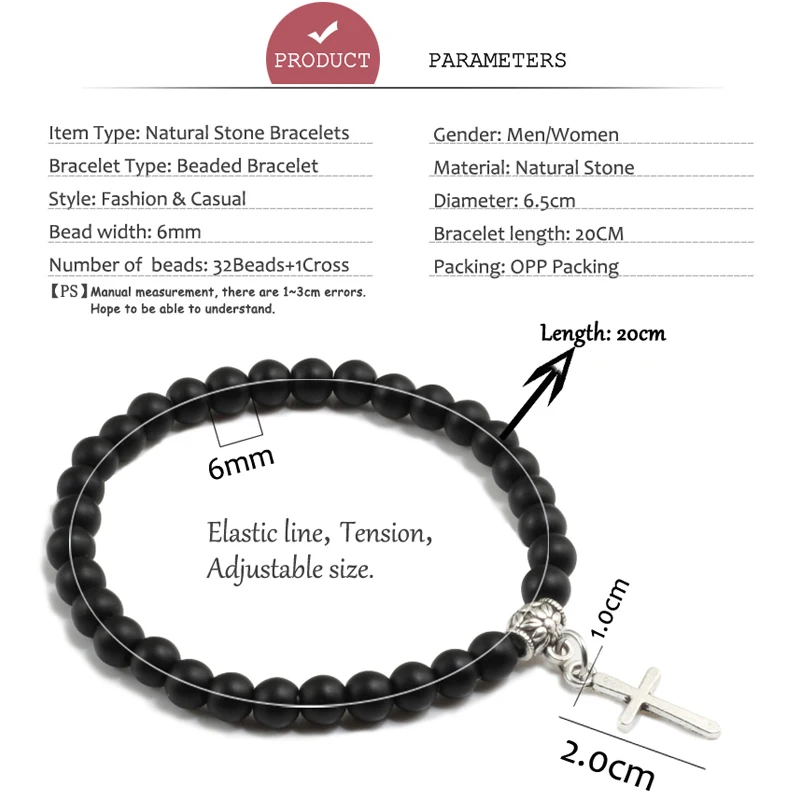 Men Rosary Bracelet – Natural Blue Bead & Volcanic Stone Cross Bracelet - Image 6