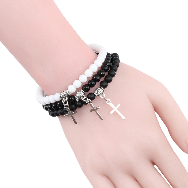 Men Rosary Bracelet – Natural Blue Bead & Volcanic Stone Cross Bracelet - Image 5