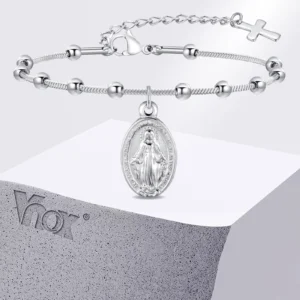 Female Catholic Bracelet – Gold Plated Rosary Bracelet with Virgin Mary & Cross